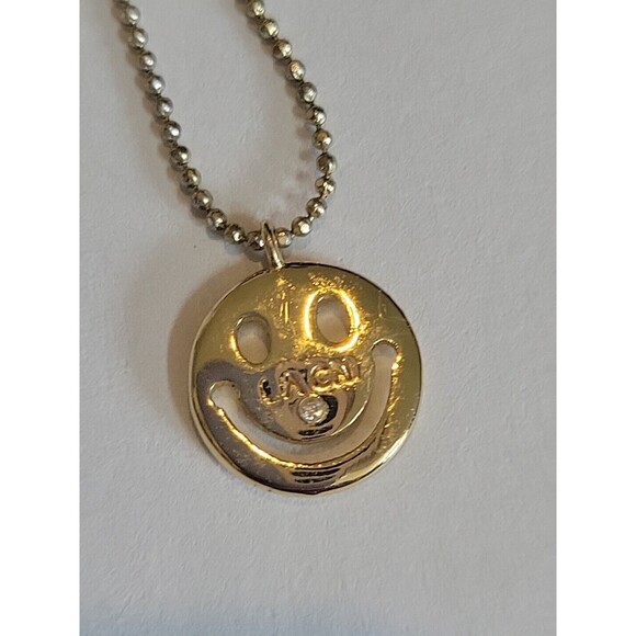 LA Rocks Happy Smiley Face Emoji Necklace Yellow gold tone ball link Chain - Picture 6 of 9